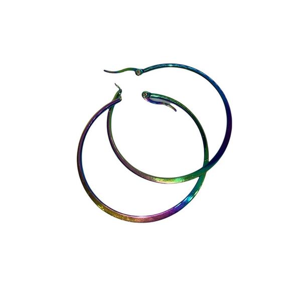 New NWT Multicolored Rainbow Metallic Hoop 2" Earrings - Picture 6 of 6